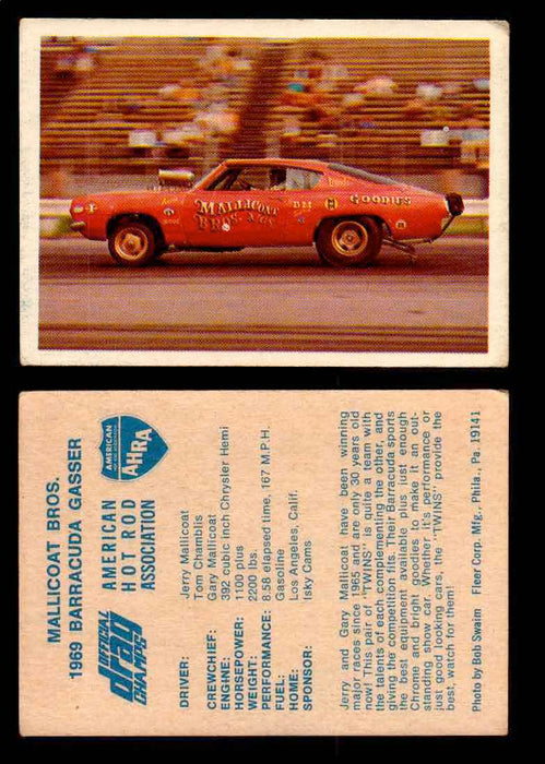 AHRA Official Drag Champs 1971 Fleer Vintage Trading Cards You Pick Singles 57   Mallicoat Bros.                                  1969 Barracuda Gasser  - TvMovieCards.com