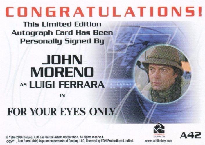 James Bond A42 The Quotable James Bond John Moreno Autograph Card   - TvMovieCards.com