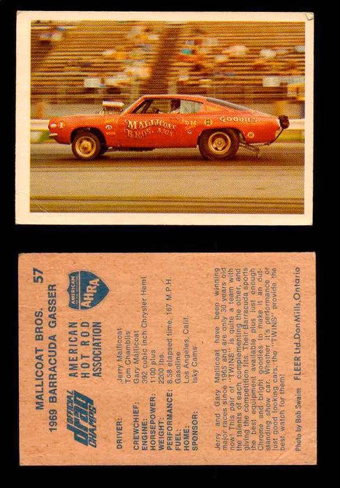 AHRA Official Drag Champs 1971 Fleer Canada Trading Cards You Pick Singles #1-63 57   Mallicoat Bros.                                  1969 Barracuda Gasser  - TvMovieCards.com