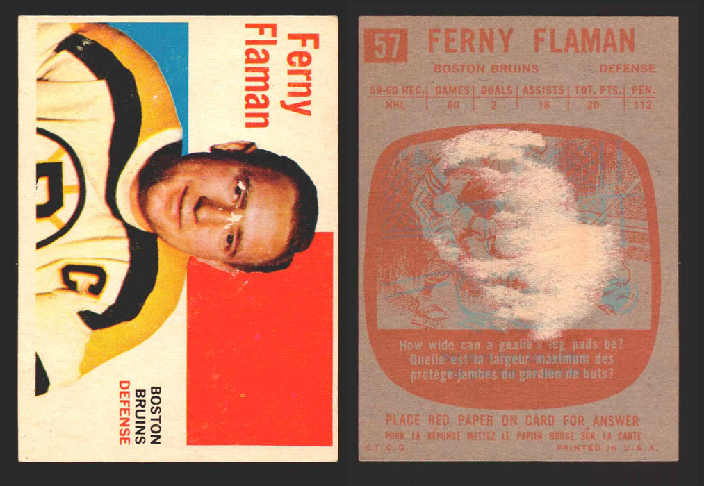 1960-61 Topps Hockey NHL Trading Card You Pick Single Cards #1 - 66 EX/NM 57 Fern Flaman  - TvMovieCards.com