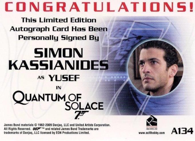 James Bond Heroes & Villains Simon Kassianides as Yusef Autograph Card A134   - TvMovieCards.com