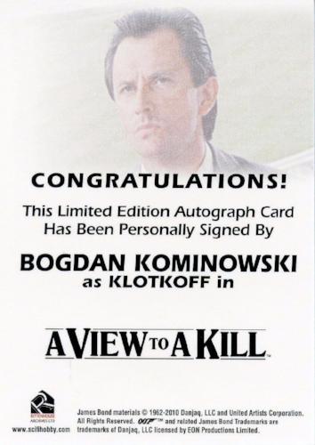 James Bond 50th Anniversary Series Two Bogdan Kominowski Autograph Card   - TvMovieCards.com