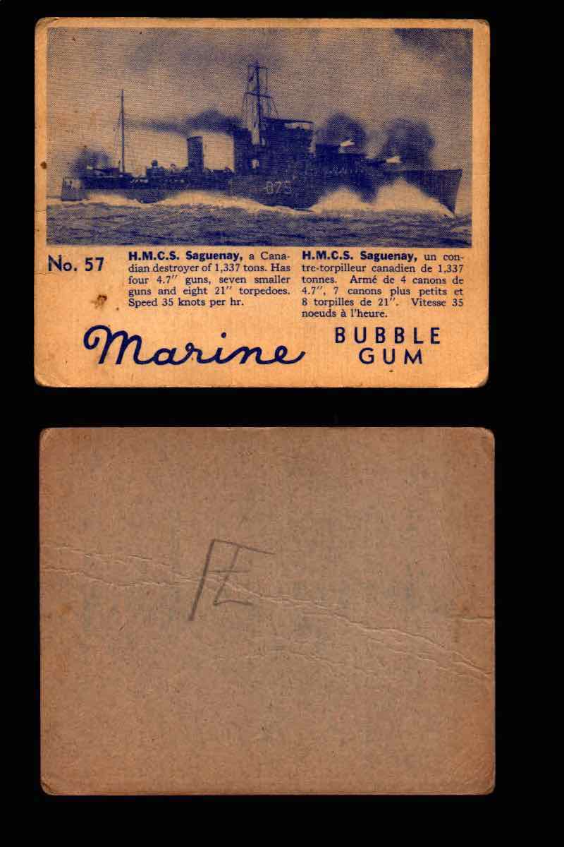 1944 Marine Bubble Gum World Wide V403-1 Vintage Trading Card #1-120 Singles #57 H.M.S. Saguenay  - TvMovieCards.com