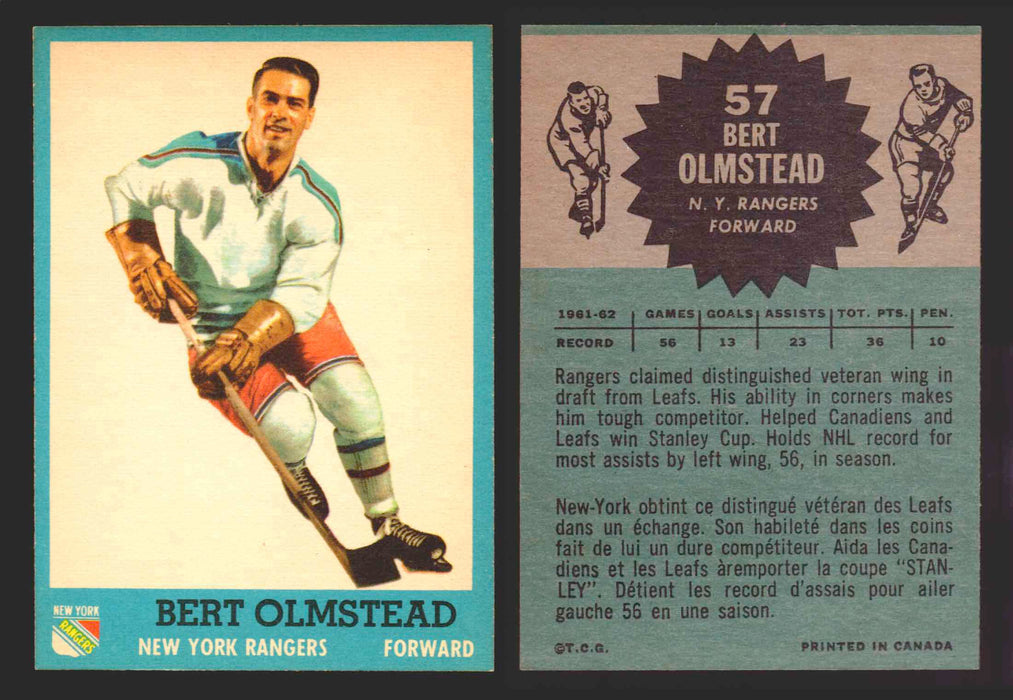 1962-63 Topps Hockey NHL Trading Card You Pick Single Cards #1 - 66 EX/NM #	57 Bert Olmstead  - TvMovieCards.com