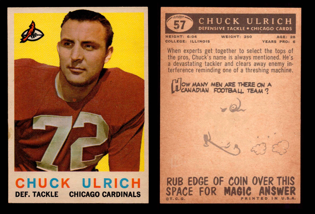 1959 Topps Football Trading Card You Pick Singles #1-#176 VG/EX #	57	Chuck Ulrich  - TvMovieCards.com
