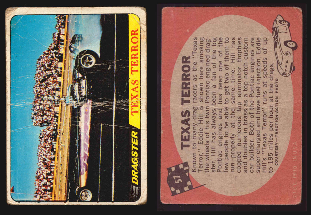 Hot Rods Topps 1968 George Barris Vintage Trading Cards #1-66 You Pick Singles #57 Texas Terror (creased)  - TvMovieCards.com