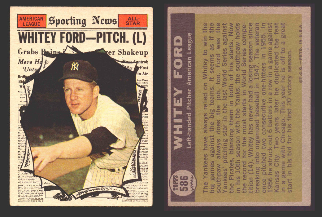 1961 Topps Baseball Trading Card You Pick Singles #500-#589 VG/EX #	586 Whitey Ford - New York Yankees AS  - TvMovieCards.com