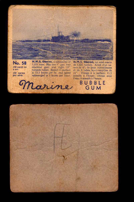 1944 Marine Bubble Gum World Wide V403-1 Vintage Trading Card #1-120 Singles #58 H.M.S. Oberon  - TvMovieCards.com
