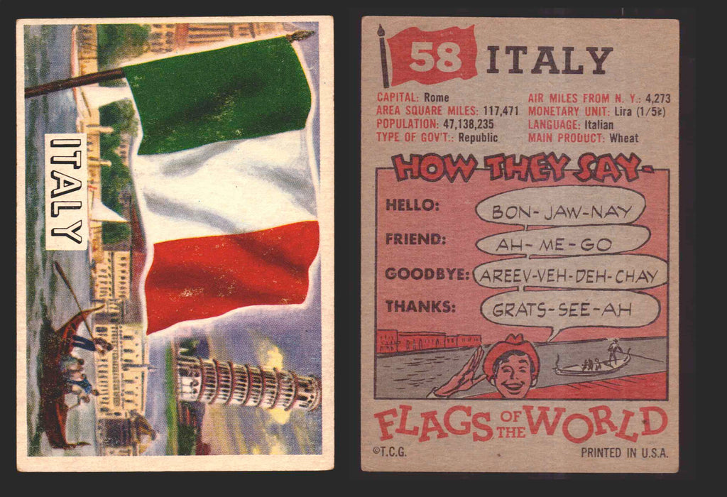 1956 Flags of the World Vintage Trading Cards You Pick Singles #1-#80 Topps 58	Italy  - TvMovieCards.com