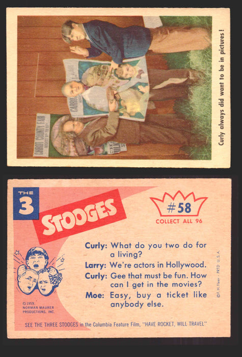 1959 Three 3 Stooges Fleer Vintage Trading Cards You Pick Singles #1-96 #58  - TvMovieCards.com