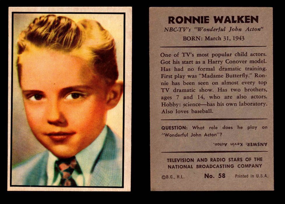 1953 Bowman NBC TV & Radio Stars Vintage Trading Card You Pick Singles #1-96 #58 Ronnie Walken  - TvMovieCards.com