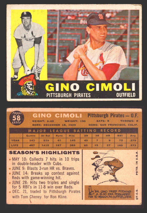 1960 Topps Baseball Trading Card You Pick Singles #1-#250 VG/EX 58 - Gino Cimoli  - TvMovieCards.com