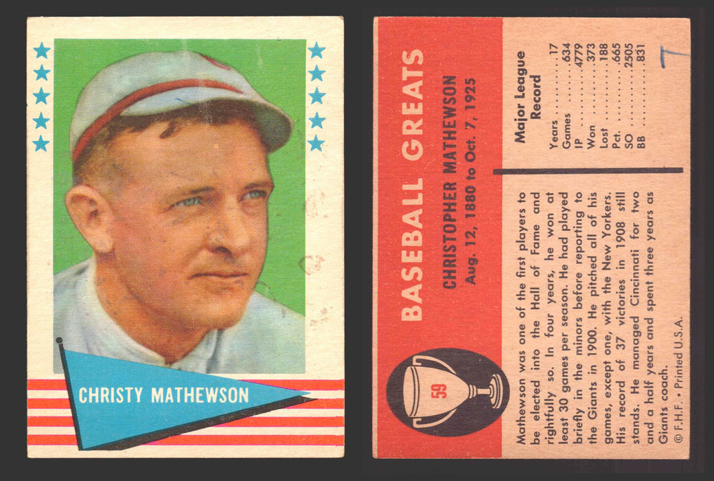 1961 Fleer Baseball Greats Trading Card You Pick Singles #1-#154 VG/EX 59 Christy Mathewson  - TvMovieCards.com