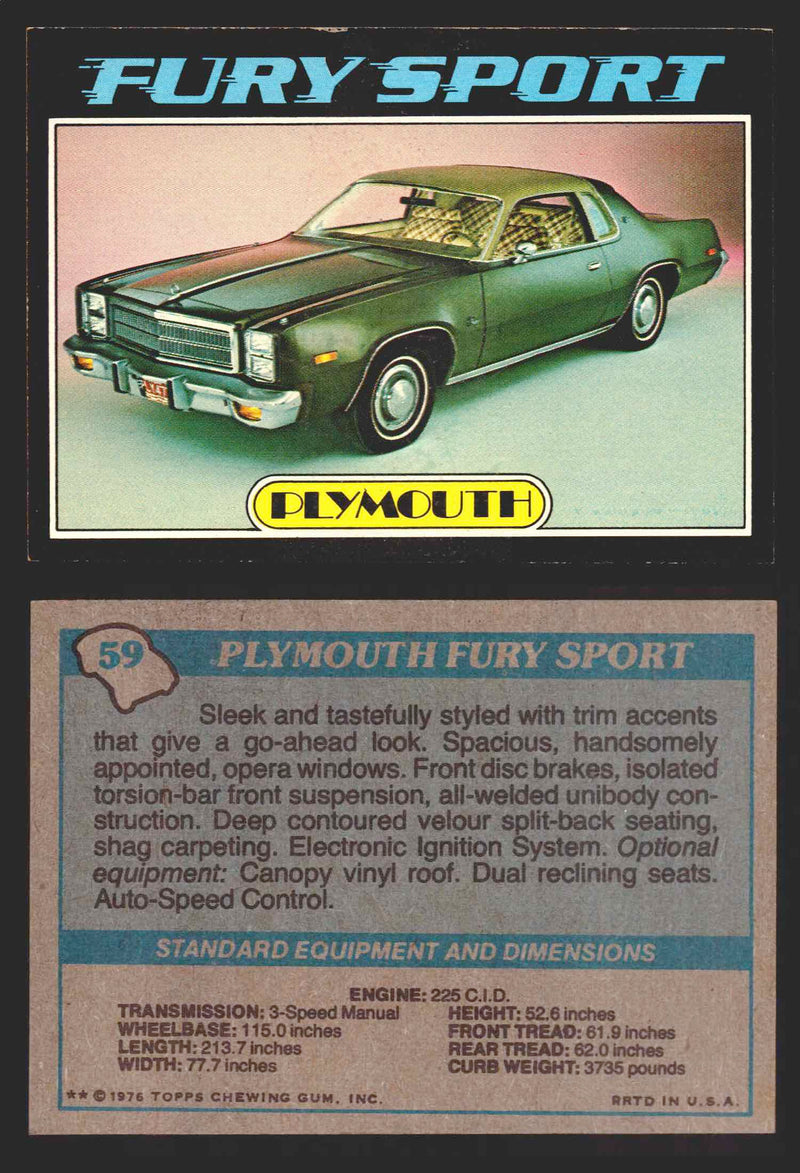 1976 Autos of 1977 Vintage Trading Cards You Pick Singles #1-99 Topps 59   Plymouth Fury Sport  - TvMovieCards.com