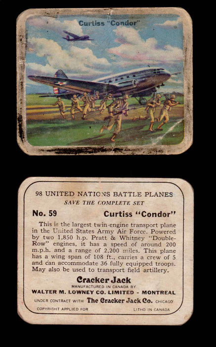 Cracker Jack United Nations Battle Planes Vintage You Pick Single Cards #1-70 #59  - TvMovieCards.com