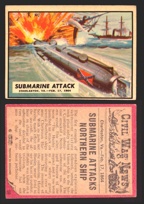 Civil War News Vintage Trading Cards A&BC Gum You Pick Singles #1-88 1965 59   Submarine Attack  - TvMovieCards.com