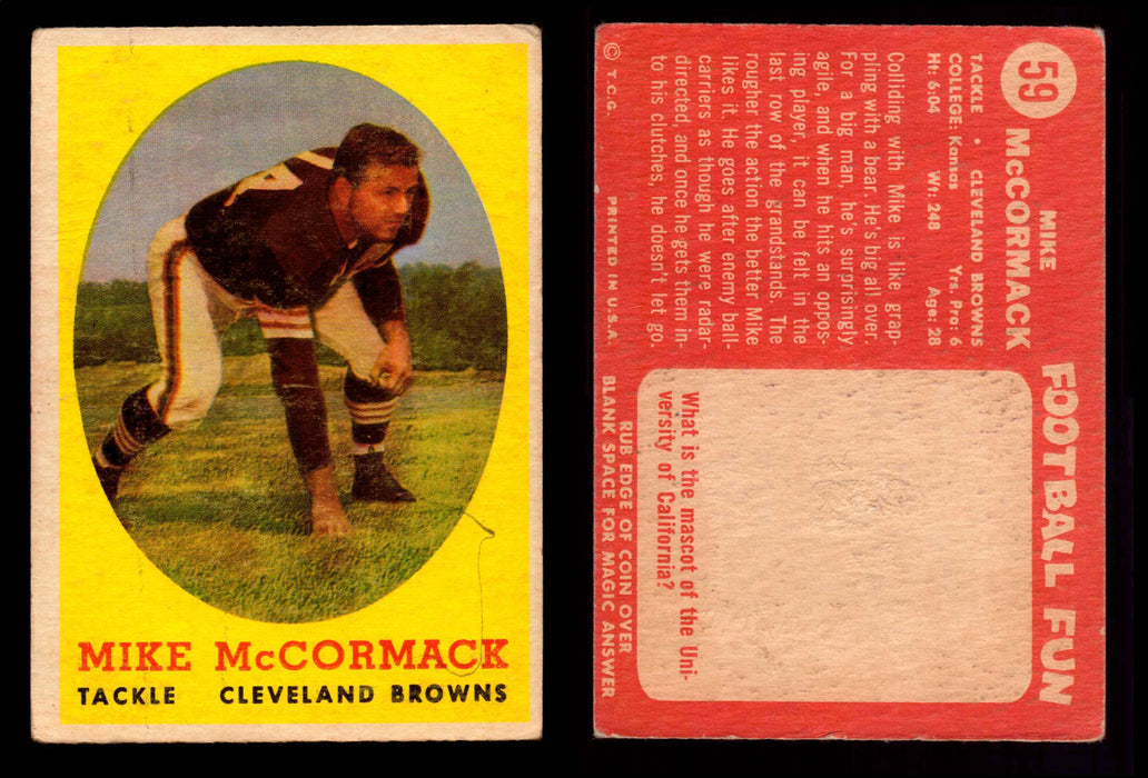1958 Topps Football Trading Card You Pick Singles #1-#132 VG/EX #	59	Mike McCormack (HOF)  - TvMovieCards.com