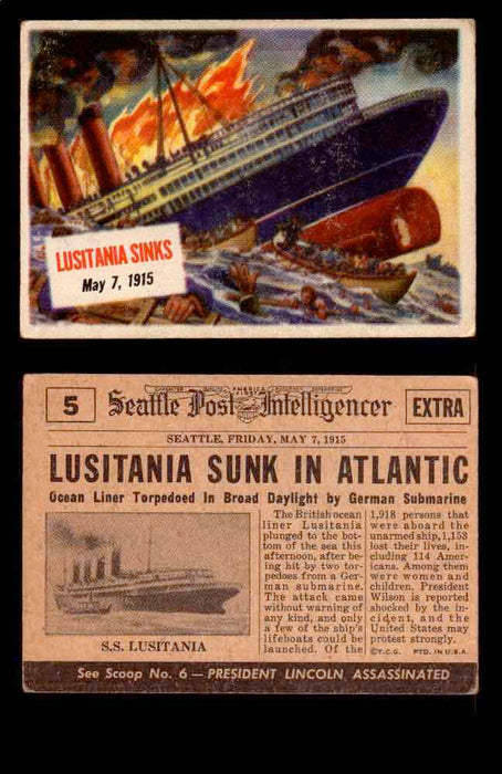 1954 Scoop Newspaper Series 1 Topps Vintage Trading Cards You Pick Singles #1-78 5   Lusitania Sinks  - TvMovieCards.com