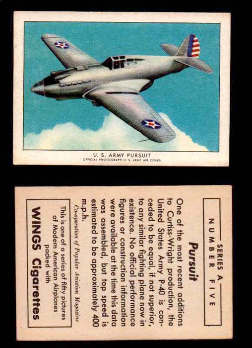 1940 Modern American Airplanes Series A Vintage Trading Cards Pick Singles #1-50 5 U.S. Army Pursuit (Curtiss-Wright P-40)  - TvMovieCards.com