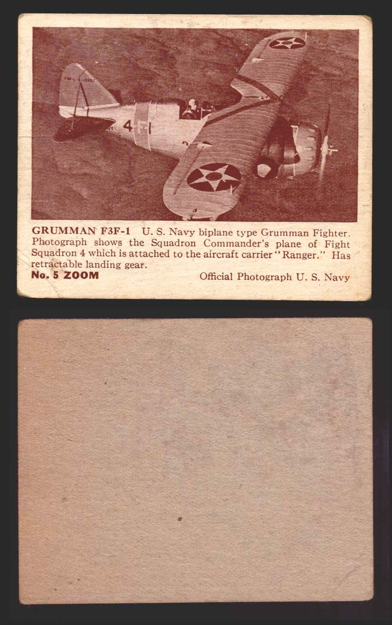 1940 Zoom Airplanes Series 2 & 3 You Pick Single Trading Cards #1-200 Gum 5   Grumman F3F-1  - TvMovieCards.com