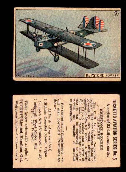 1929 Tucketts Aviation Series 1 Vintage Trading Cards You Pick Singles #1-52 #5 Keystone Bomber "Panter"  - TvMovieCards.com