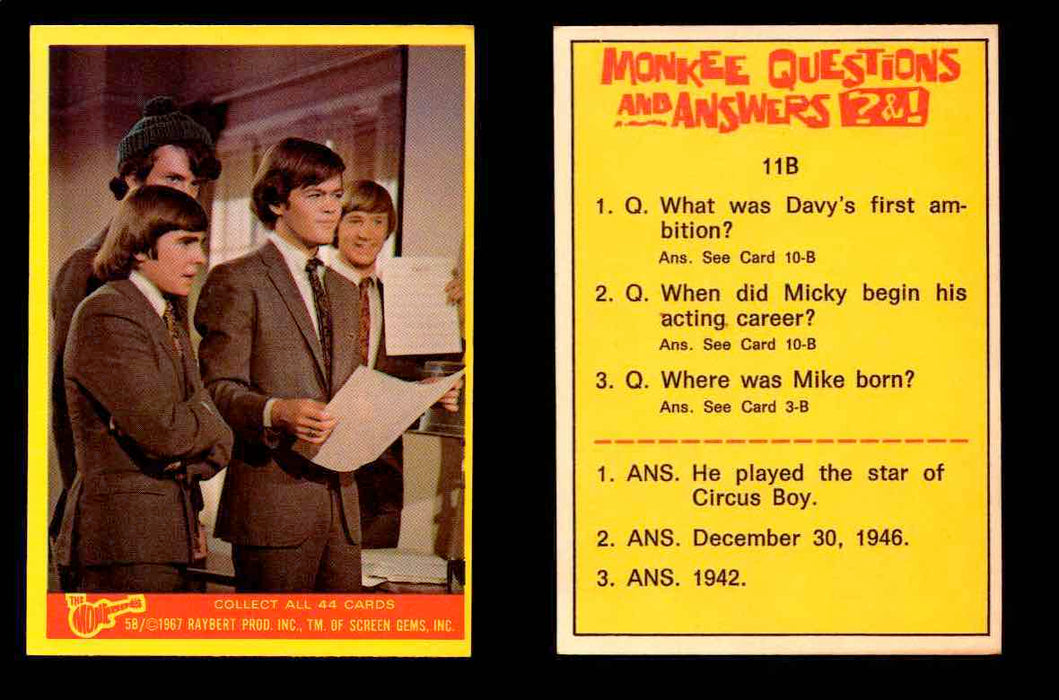 The Monkees Series B TV Show 1967 Vintage Trading Cards You Pick Singles #1B-44B #5  - TvMovieCards.com