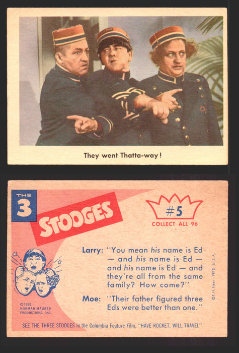 1959 Three 3 Stooges Fleer Vintage Trading Cards You Pick Singles #1-96 #5  - TvMovieCards.com