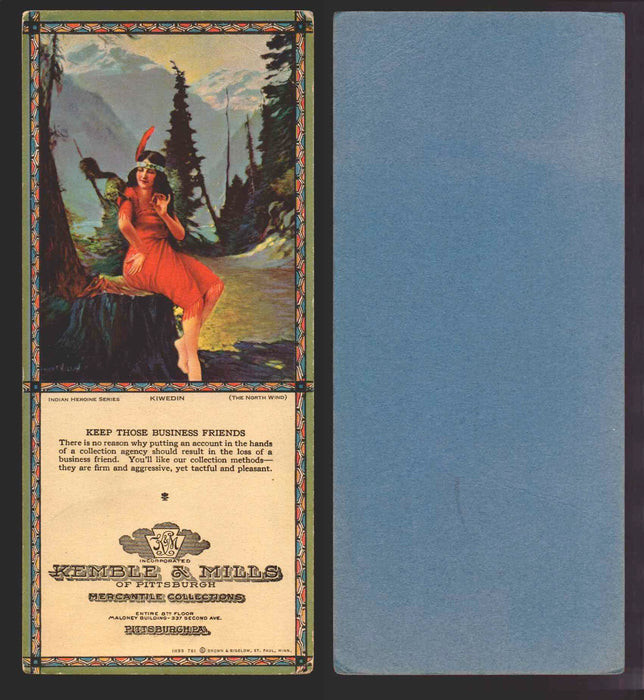 1920s/1930s Kemble & Mills of Pittsburgh Indian Heroine Series Advertising Cards #5 Kiwedin (The North Wind)  - TvMovieCards.com