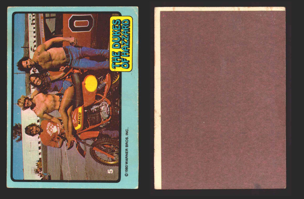 1980 Dukes of Hazzard Vintage Trading Cards You Pick Singles #1-#66 Donruss 5   Friend Bo Daisy on Motorcycle & Luke  - TvMovieCards.com