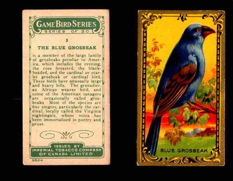 1910 Game Bird Series C14 Imperial Tobacco Vintage Trading Cards Singles #1-30 #5 The Blue Grosbeak  - TvMovieCards.com