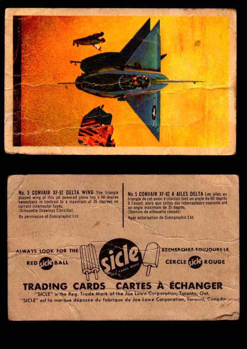 1959 Sicle Aircraft & Missile Canadian Vintage Trading Card U Pick Singles #1-25 #5 Convair XF-92 Delta Wing  - TvMovieCards.com