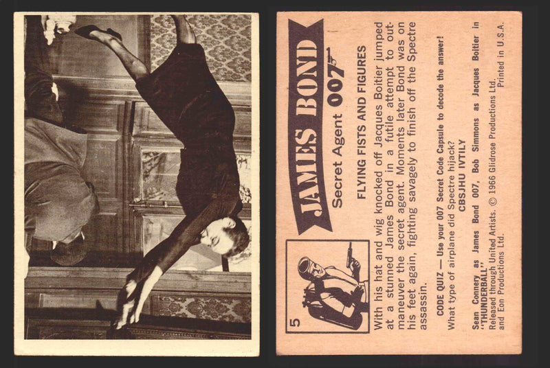 1966 James Bond 007 Thunderball Vintage Trading Cards You Pick Singles #1-66 5   Flying Fists And Figures  - TvMovieCards.com