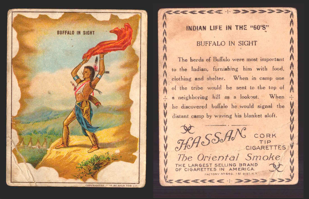 1910 T73 Hassan Cigarettes Indian Life In The 60's Tobacco Trading Cards Singles #5 Buffalo in Sight  - TvMovieCards.com