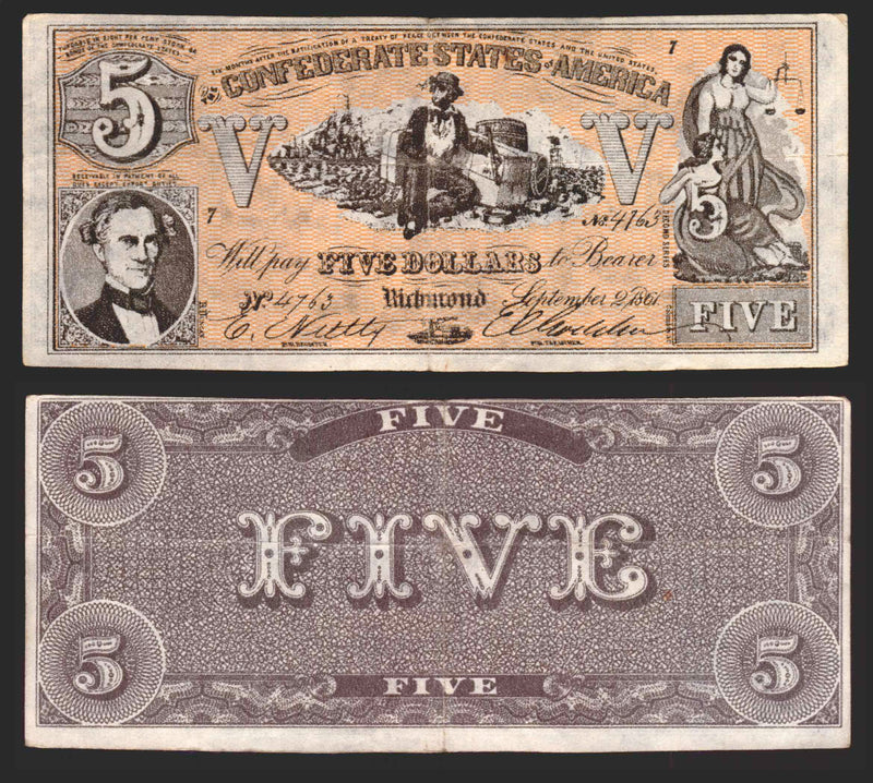 1962 Civil War News A&BC Trading Card You Pick Single Currency $1000 $500 Five Dollars (Richmond   September 2   1861   No. 4763)  - TvMovieCards.com