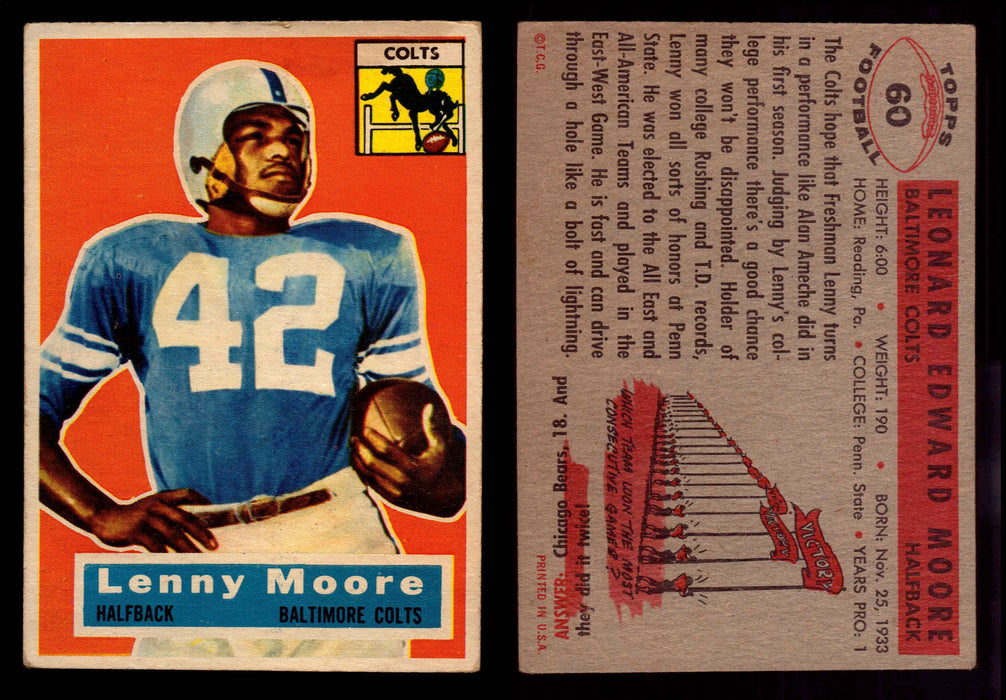 1956 Topps Football Trading Card You Pick Singles #1-#120 VG/EX #	60	Lenny Moore (R) (HOF)  - TvMovieCards.com