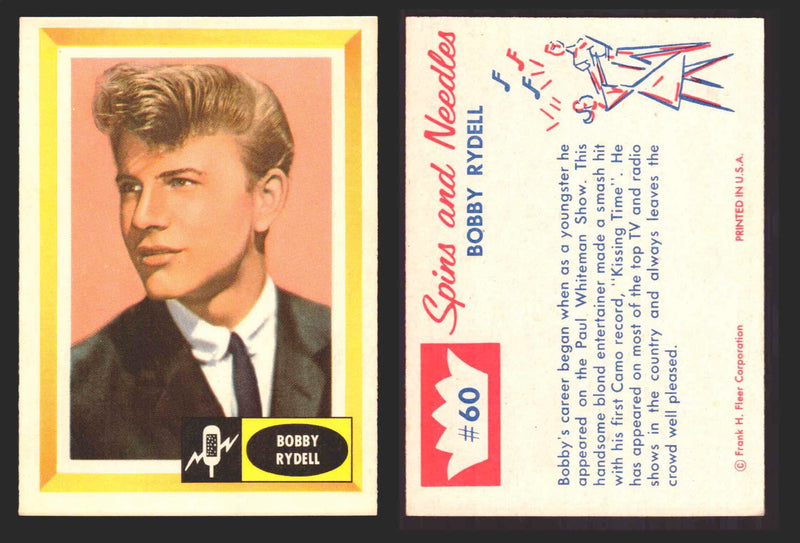 1960 Spins and Needles Vintage Trading Cards You Pick Singles #1-#80 Fleer 60   Bobby Rydell  - TvMovieCards.com