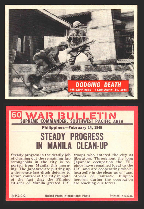 1965 War Bulletin Philadelphia Gum Vintage Trading Cards You Pick Singles #1-88 60   Dodging Death  - TvMovieCards.com