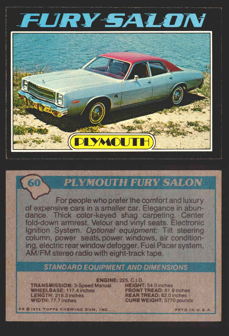 1976 Autos of 1977 Vintage Trading Cards You Pick Singles #1-99 Topps 60   Plymouth Fury Salon  - TvMovieCards.com