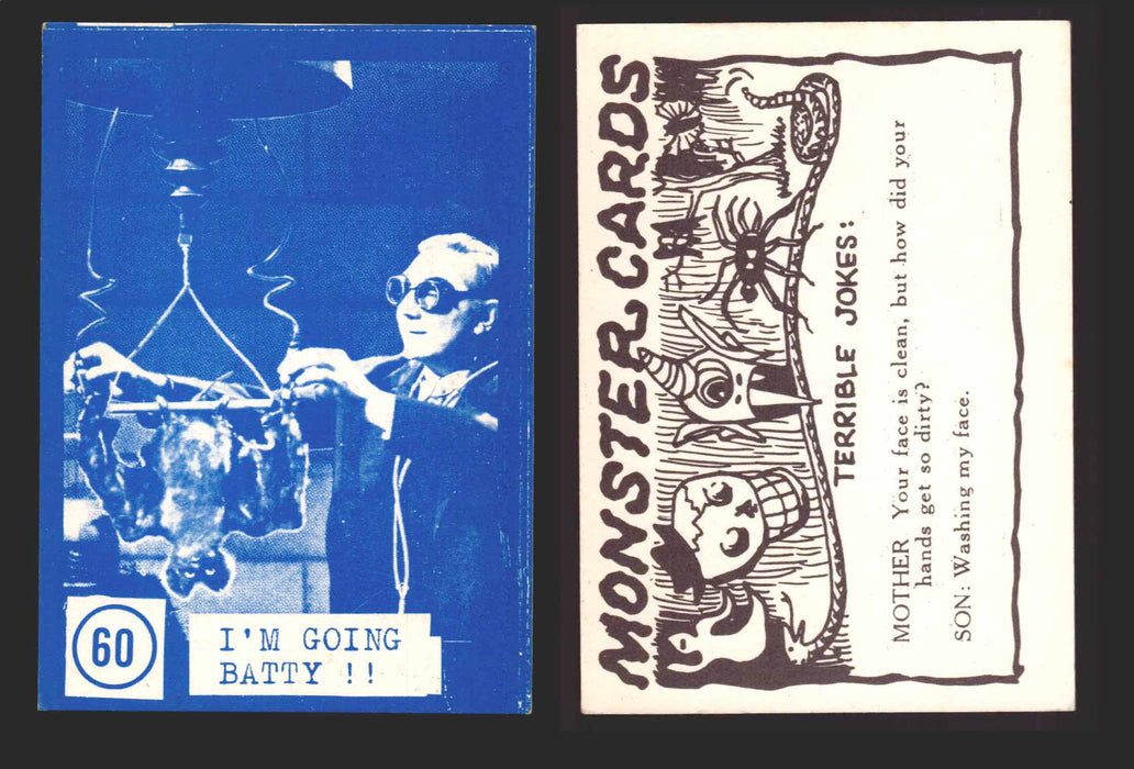 1965 Blue Monster Cards Vintage Trading Cards You Pick Singles #1-84 Rosen 60   I'm going Batty !!  - TvMovieCards.com