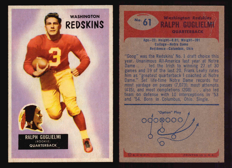 1955 Bowman Football Trading Card You Pick Singles #1-#160 VG/EX #61 Ralph Guglielmi  - TvMovieCards.com