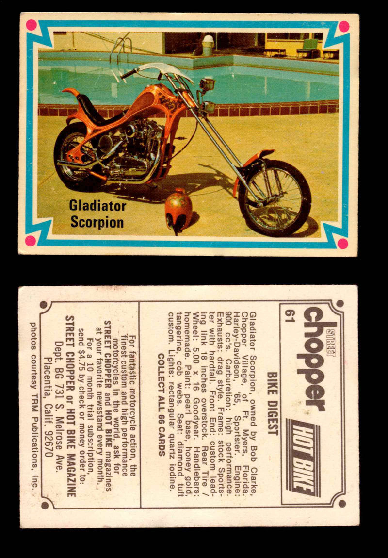1972 Street Choppers & Hot Bikes Vintage Trading Card You Pick Singles #1-66 #61   Gladiator Scorpion  - TvMovieCards.com