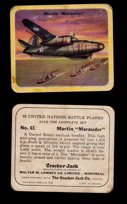 Cracker Jack United Nations Battle Planes Vintage You Pick Single Cards #1-70 #61  - TvMovieCards.com