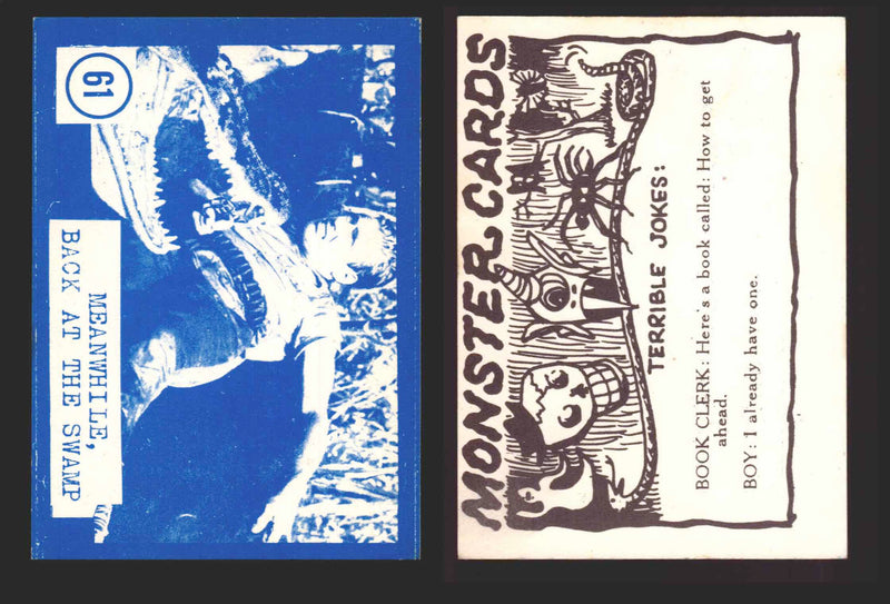 1965 Blue Monster Cards Vintage Trading Cards You Pick Singles #1-84 Rosen 61   Meanwhile    Back at the Swamp  - TvMovieCards.com