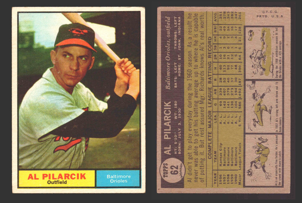 1961 Topps Baseball Trading Card You Pick Singles #1-#99 VG/EX #	62 Al Pilaik - Baltimore Orioles  - TvMovieCards.com