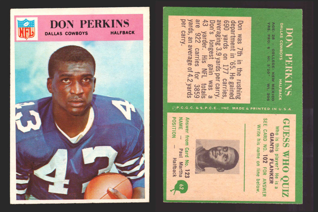 1966 Philadelphia Football NFL Trading Card You Pick Singles #1-#99 VG/EX 62 Don Perkins - Dallas Cowboys  - TvMovieCards.com