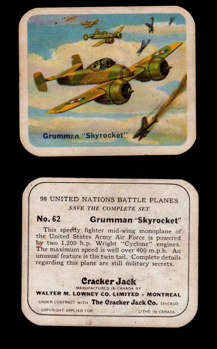 Cracker Jack United Nations Battle Planes Vintage You Pick Single Cards #1-70 #62  - TvMovieCards.com