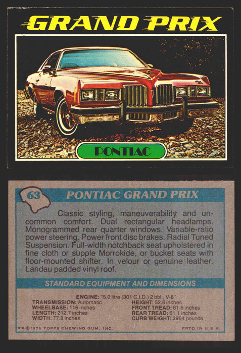 1976 Autos of 1977 Vintage Trading Cards You Pick Singles #1-99 Topps 63   Pontiac Grand Prix  - TvMovieCards.com
