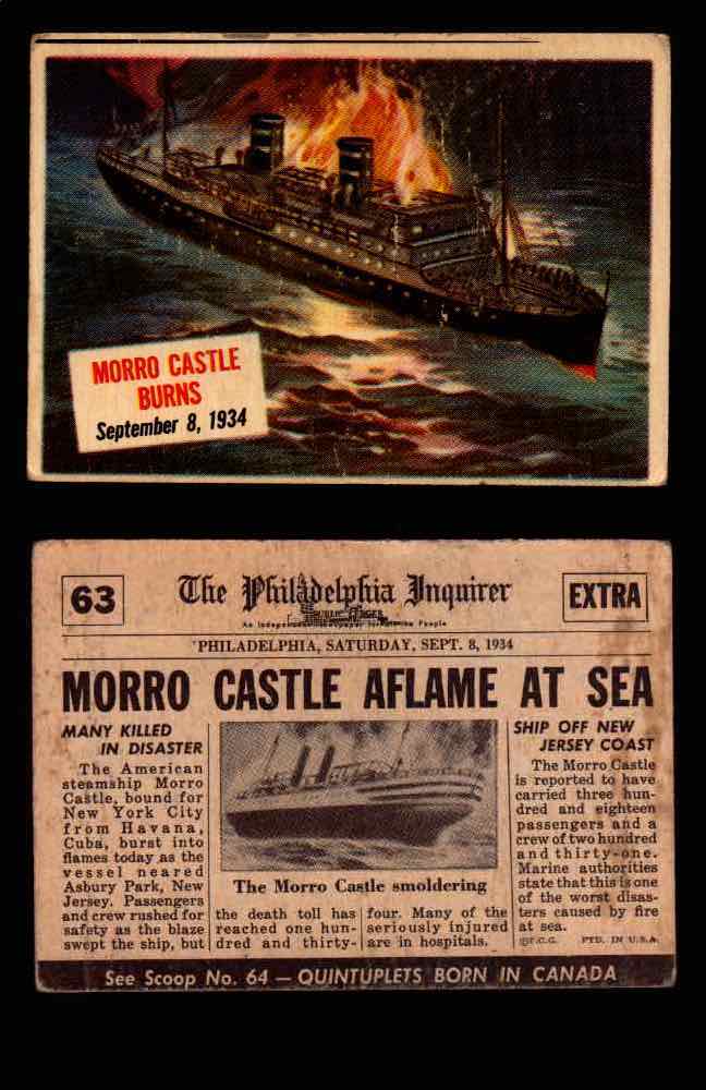 1954 Scoop Newspaper Series 1 Topps Vintage Trading Cards You Pick Singles #1-78 63   Morro Castle Burns  - TvMovieCards.com