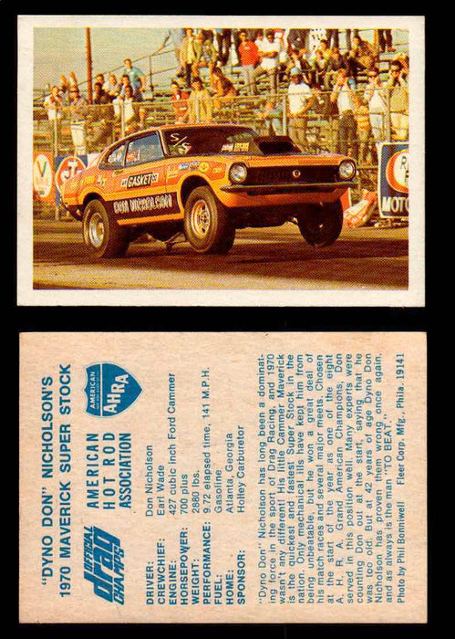 AHRA Official Drag Champs 1971 Fleer Vintage Trading Cards You Pick Singles 63   "Dyno Don" Nicholson's                           1970 Maverick Super Stock  - TvMovieCards.com