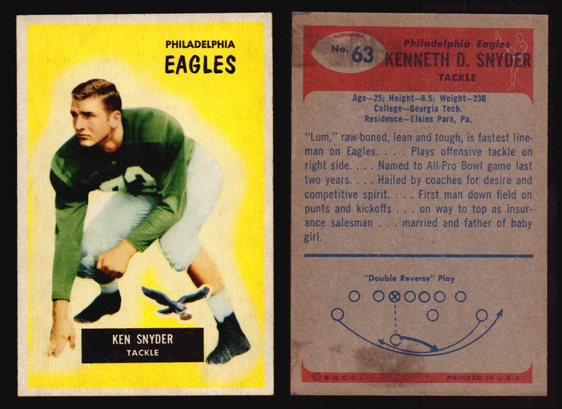 1955 Bowman Football Trading Card You Pick Singles #1-#160 VG/EX #63 Kenneth Snyder  - TvMovieCards.com